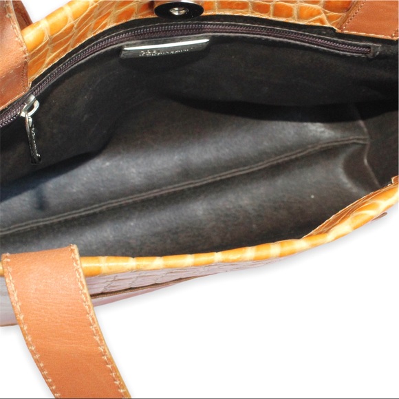 Barantani Orange Croc Embossed Leather Shoulder Bag Crocodile Made in Italy - Picture 7 of 10